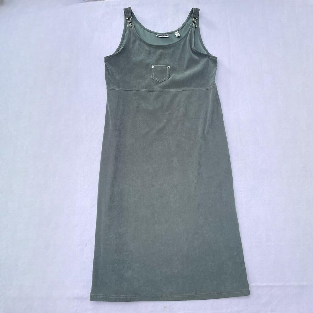 Vtg Amanda Smith Sage Green Velvet Velour Overall Maxi Dress Size L 90s Spring
